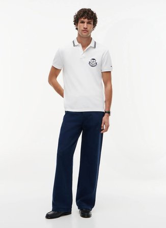 Tommy Hilfiger Beyaz Erkek Nakışlı Polo T-Shirt MW0MW43061YBR_PIQUE BADGE REG POLO