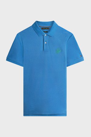 Tommy Hilfiger Logolu % 100 Pamuk Düğmeli Polo Yaka T Shirt Erkek POLO YAKA T SHİRT MW0MW43046 C4U MAVİ
