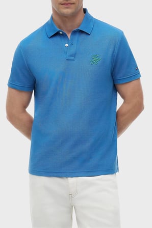 Tommy Hilfiger Logolu % 100 Pamuk Düğmeli Polo Yaka T Shirt Erkek POLO YAKA T SHİRT MW0MW43046 C4U MAVİ