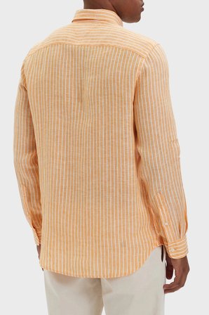Tommy Hilfiger Çizgili Keten Regular Fit Uzun Kollu Gömlek Erkek GÖMLEK MW0MW42400 0DM Orange-Beyaz