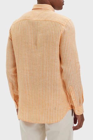 Tommy Hilfiger Çizgili Keten Regular Fit Uzun Kollu Gömlek Erkek GÖMLEK MW0MW42400 0DM Orange-Beyaz
