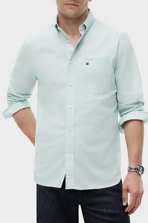 Tommy Hilfiger Pamuklu Düğmeli Yaka Uzun Kollu Gömlek Erkek GÖMLEK MW0MW42287 MAI AÇIK YEŞİL