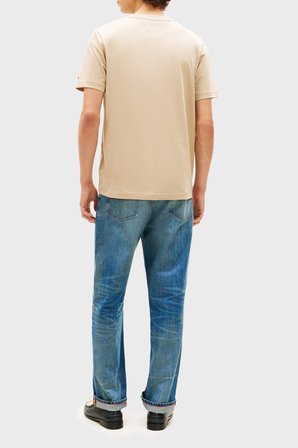 Tommy Hilfiger Logolu % 100 Pamuk Bisiklet Yaka T Shirt Erkek T SHİRT MW0MW42368 RBT KUM