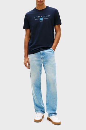 Tommy Hilfiger Logolu % 100 Pamuk Regular Fit Bisiklet Yaka T Shirt Erkek T SHİRT MW0MW42365 DW5 LACİVERT