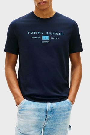 Tommy Hilfiger Logolu % 100 Pamuk Regular Fit Bisiklet Yaka T Shirt Erkek T SHİRT MW0MW42365 DW5 LACİVERT