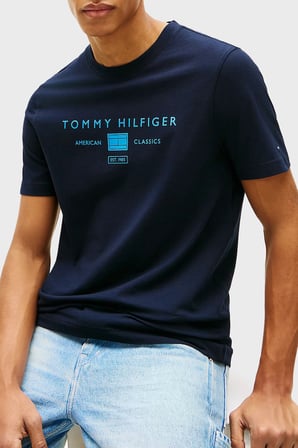 Tommy Hilfiger Logolu % 100 Pamuk Regular Fit Bisiklet Yaka T Shirt Erkek T SHİRT MW0MW42365 DW5 LACİVERT