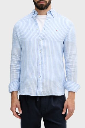 Tommy Hilfiger Çizgili Keten Regular Fit Uzun Kollu Gömlek Erkek GÖMLEK MW0MW42400 0A5 MAVİ-BEYAZ