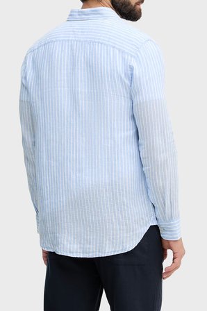 Tommy Hilfiger Çizgili Keten Regular Fit Uzun Kollu Gömlek Erkek GÖMLEK MW0MW42400 0A5 MAVİ-BEYAZ