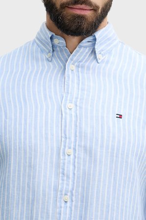 Tommy Hilfiger Çizgili Keten Regular Fit Uzun Kollu Gömlek Erkek GÖMLEK MW0MW42400 0A5 MAVİ-BEYAZ