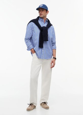 Tommy Hilfiger Mavi Erkek Çizgili Gömlek MW0MW424340A4_BEST LEVEL STP CLASSI