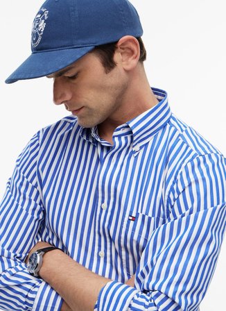 Tommy Hilfiger Mavi Erkek Çizgili Gömlek MW0MW424340A4_BEST LEVEL STP CLASSI