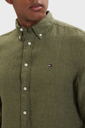 Tommy Hilfiger Keten Regular Fit Uzun Kollu Gömlek Erkek GÖMLEK MW0MW41530 MSX YEŞİL