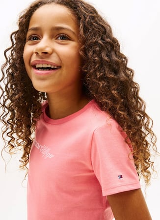 Tommy Hilfiger Pembe Kız Çocuk Baskılı T-Shirt KG0KG09123TIE