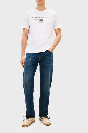 Tommy Hilfiger Logolu % 100 Pamuk Regular Fit Bisiklet Yaka T Shirt Erkek T SHİRT MW0MW42365 YBR BEYAZ