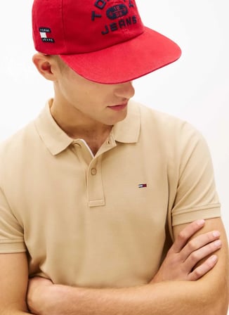 Tommy Jeans Bej Erkek Polo T-Shirt DM0DM20676AB9 Bej Polo T-Shirt
