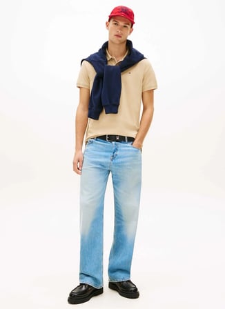 Tommy Jeans Bej Erkek Polo T-Shirt DM0DM20676AB9 Bej Polo T-Shirt