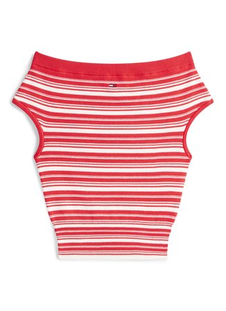 Tommy Jeans Kırmızı Kadın Çizgili Kazak TJW OFF SHOULDER STRIPE SWEATER