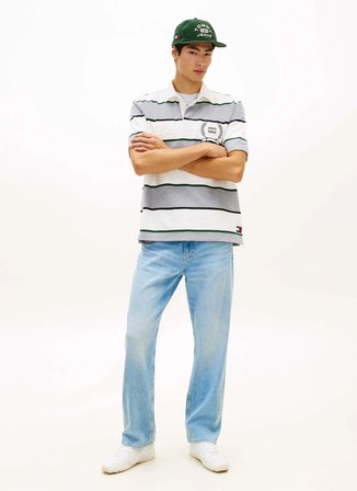 Tommy Jeans Gri Erkek Standart Çizgili Polo T-Shirt DM0DM22702Q13 Gri Polo T-Shirt