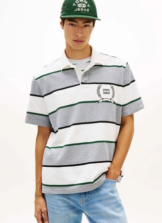 Tommy Jeans Gri Erkek Standart Çizgili Polo T-Shirt DM0DM22702Q13 Gri Polo T-Shirt