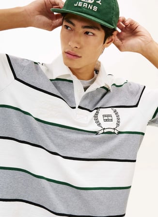 Tommy Jeans Gri Erkek Standart Çizgili Polo T-Shirt DM0DM22702Q13 Gri Polo T-Shirt