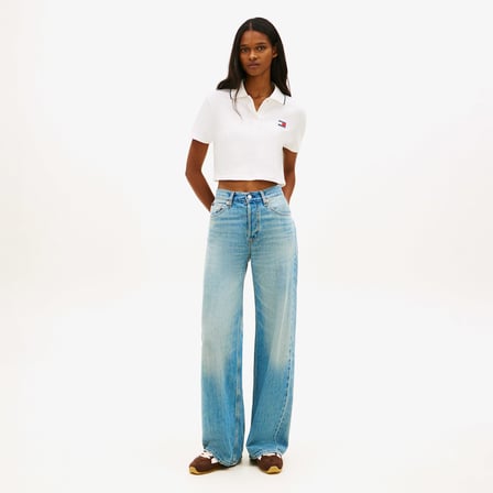 Tommy Hilfiger Cropped Short Sleeve Kadın Beyaz Polo