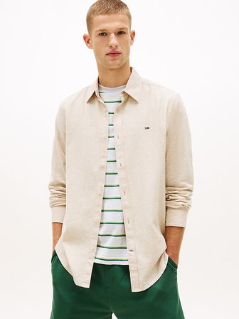 TJM REG LINEN BLEND SHIRT EXT Erkek Bej UK Gömlek - DM0DM22761