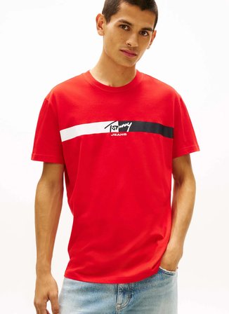Tommy Jeans Kırmızı Erkek Regular Fit Baskılı T-Shirt DM0DM22539XL8 Kırmızı T-Shirt