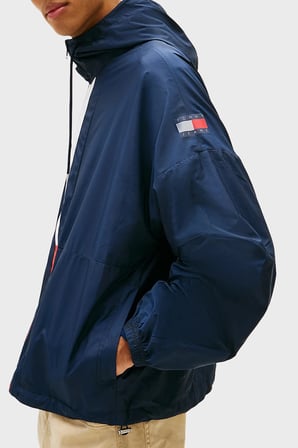 Tommy Jeans Oversize Fit Logolu Kapüşon Yaka Mont Erkek MONT DM0DM22736 C1G LACİVERT