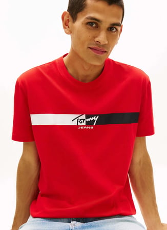 Tommy Jeans Kırmızı Erkek Regular Fit Baskılı T-Shirt DM0DM22539XL8 Kırmızı T-Shirt