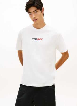 Tommy Jeans Ekru Erkek Regular Fit Baskılı T-Shirt DM0DM22534YBL Ekru T-Shirt