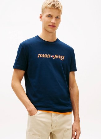 Tommy Jeans Lacivert Erkek Regular Fit Baskılı T-Shirt DM0DM22548C1G Lacivert T-Shirt