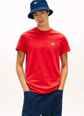 Tommy Jeans Kırmızı Erkek Regular Fit Baskılı T-Shirt DM0DM22538XL8 Kırmızı T-Shirt