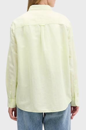 Tommy Jeans Çizgili Keten ve Pamuk Karışımlı Klasik Yaka Uzun Kollu Gömlek Bayan GÖMLEK DW0DW22209 0CG YEŞİL