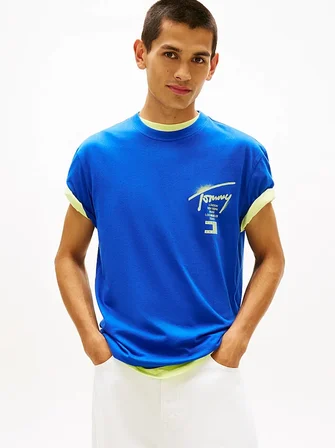 TJM REG CITY SIGN SS TEE EXT Erkek Mavi T-Shirt - DM0DM22553