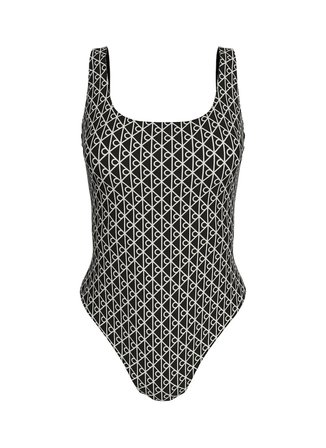Calvin Klein Siyah Kadın Standart Fit Desenli Mayo SCOOP BACK ONE PIECE