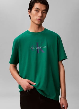Calvin Klein Jeans Yeşil Erkek Standart Baskılı T-Shirt LV04RB862GL4G Yeşil T-Shirt