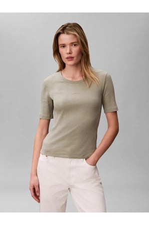 HS VARIGATED RIB NAN, PEZ Yeşil Kadın T-Shirt