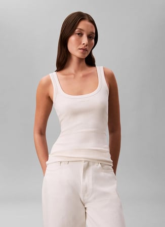 Calvin Klein Bej Kadın Atlet SL VARIGATED RIB NANO LOGO TANK