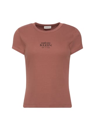 Calvin Klein Jeans Kahve Kadın  T-Shirt SS 2X2 BABY RIB LOGO BABY TEE