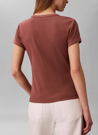 Calvin Klein Jeans Kahve Kadın  T-Shirt SS 2X2 BABY RIB LOGO BABY TEE