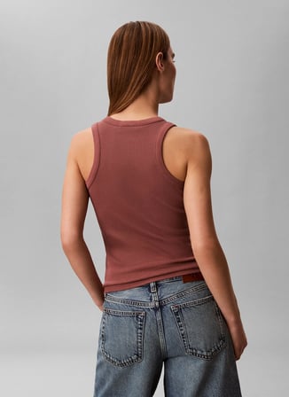 Calvin Klein Jeans Kahve Kadın Nakışlı Atlet SL 2X2 BABY RIB LOGO CREW TANK
