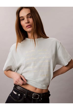 Kadın SS Boxy Fit Grafik Detaylı Crop T-shirt