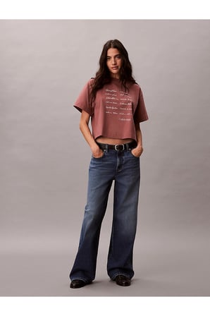 Kadın SS Boxy Fit Grafik Detaylı Crop T-shirt