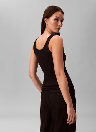 Calvin Klein Siyah Kadın Atlet SL VARIGATED RIB NANO LOGO TANK