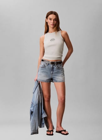 Calvin Klein Jeans Beyaz Kadın Atlet SL 2X2 BABY RIB LOGO CREW TANK
