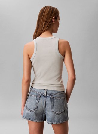 Calvin Klein Jeans Beyaz Kadın Atlet SL 2X2 BABY RIB LOGO CREW TANK