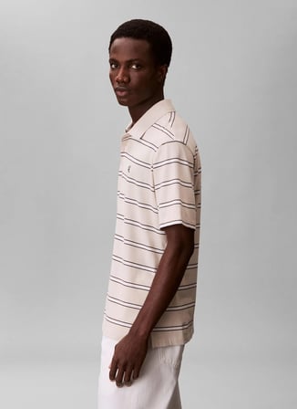 Calvin Klein Jeans Bej Erkek Standart Fit Çizgili Polo T-Shirt LV04RF274G2JX Bej Polo T-Shirt