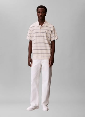 Calvin Klein Jeans Bej Erkek Standart Fit Çizgili Polo T-Shirt LV04RF274G2JX Bej Polo T-Shirt