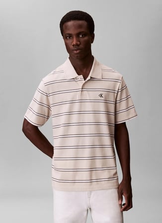 Calvin Klein Jeans Bej Erkek Standart Fit Çizgili Polo T-Shirt LV04RF274G2JX Bej Polo T-Shirt