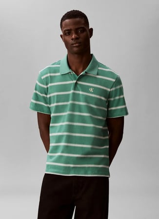Calvin Klein Jeans Yeşil Erkek Standart Fit Çizgili Polo T-Shirt LV04RF274GVFL Yeşil Polo T-Shirt